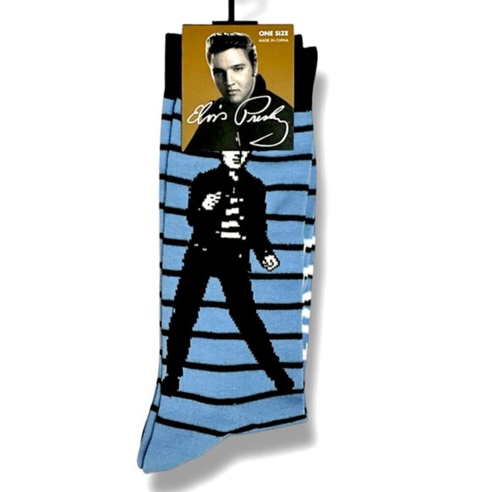 Elvis Presley Men’s Novelty Socks Blue Black Stripe Adult Unisex One Size NEW - Picture 15 of 15